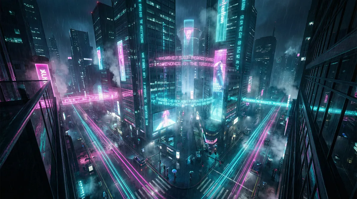 国色天香社区手机视频 竖屏短剧平台首页背景 - 赛博朋克都市夜景